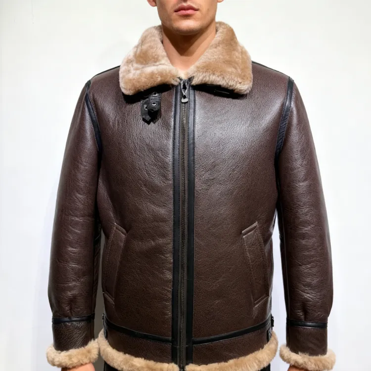 羊皮毛一体经典B3飞行服夹克机车服冬季保暖常规款免烫男皮衣冬款