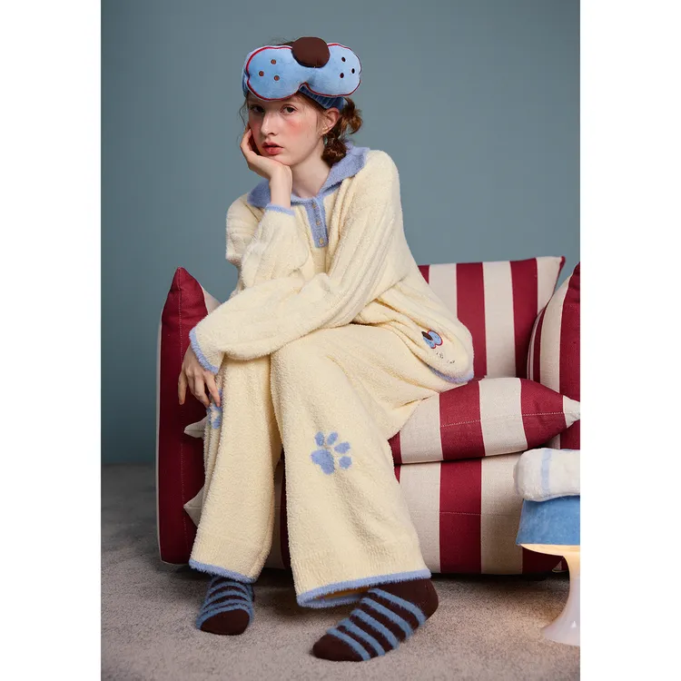 yso【酷猫系列】女冬季厚休闲睡衣家居服套装可外穿甜美保暖ins风