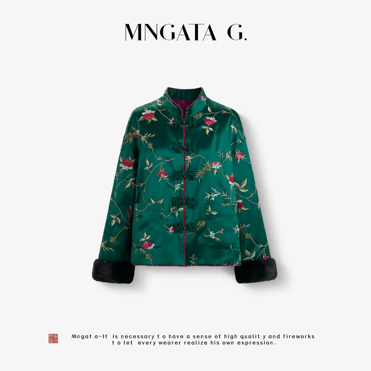 MNGATA G.宫小妍【水貂毛·镜水无忧】醋酸新中式秋冬棉外套5080161
