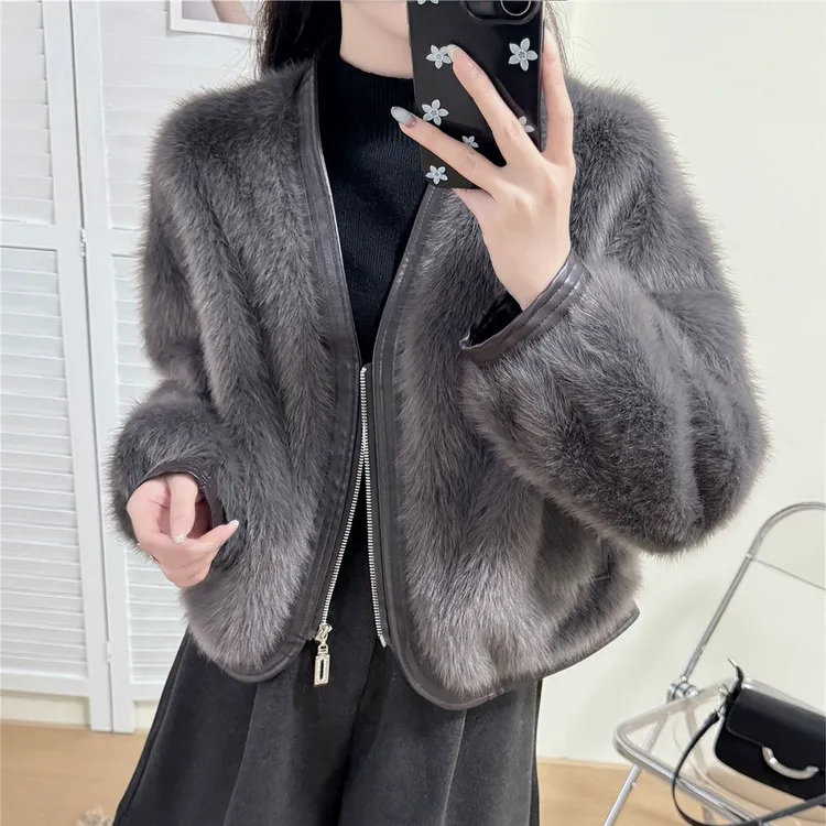 皮毛一体外套女冬款小众炸街高级感女装名媛风韩版毛毛小香风开衫