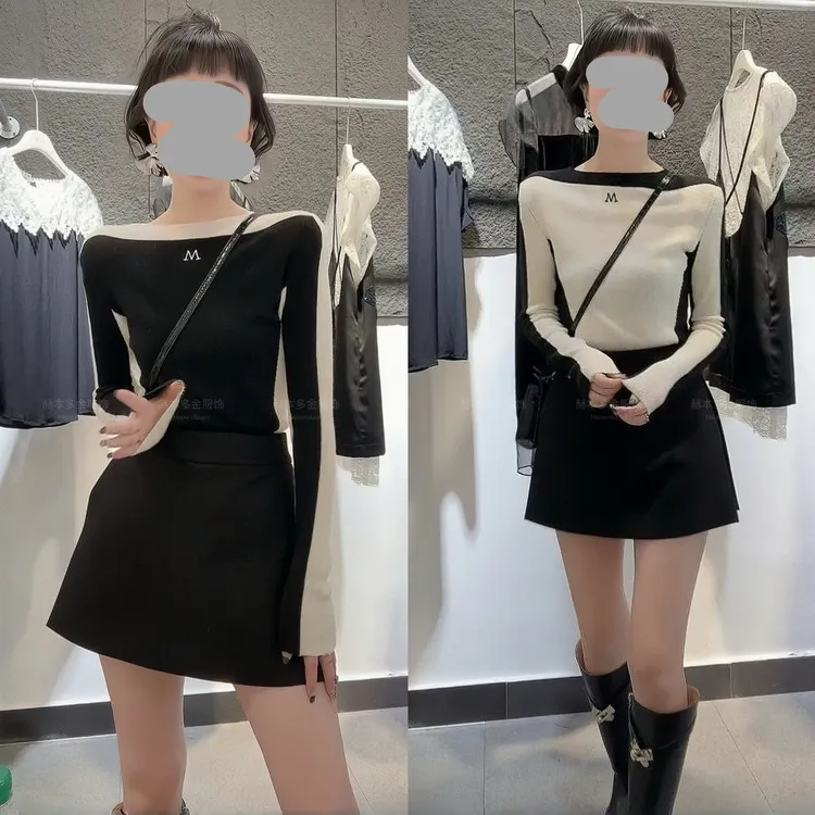 2025早秋新款显瘦轻奢风复古时尚长袖针织衫ins风百搭短裙套装女