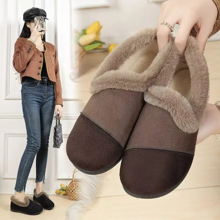 冬季御寒神器勃肯鞋加绒巨暖一脚蹬豆豆鞋防滑软底轻松穿脱百搭