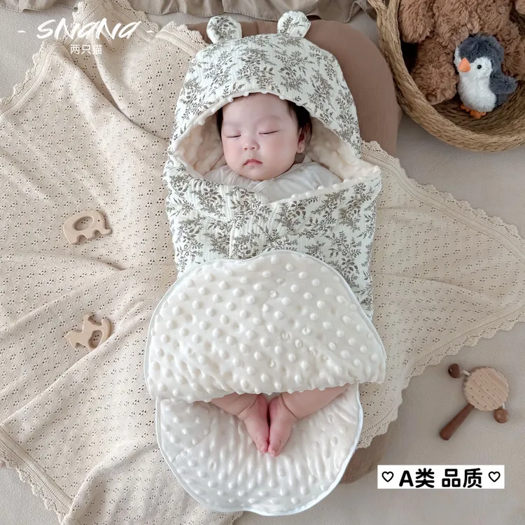 婴儿睡袋抱被两用秋冬厚款纱布襁褓包被纯棉a类新生宝宝防踢被