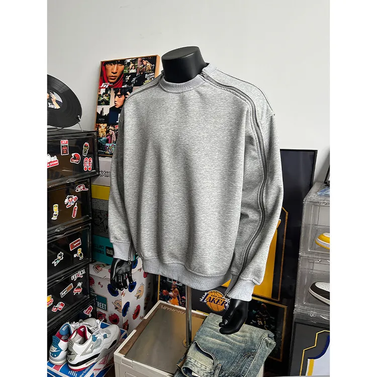 美式复古灰色拉链cleanfit卫衣男款春秋硬挺小众设计高街vibe外套