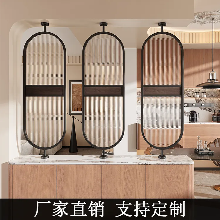 现代简约长虹玻璃隔断墙客厅玄关餐厅办公室不锈钢遮挡可旋转屏风