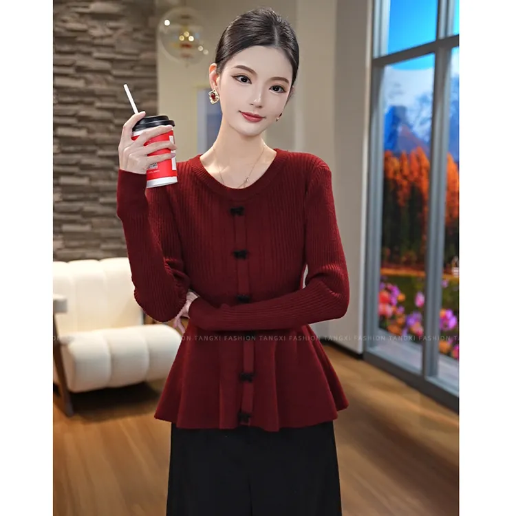 2026秋冬新款女装【8593】洋气减龄百搭显瘦红色内搭单穿针织毛衣