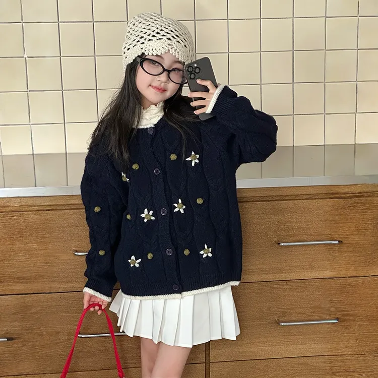 女童针织外套秋装2025新款女孩大童韩系慵懒风毛衣开衫早秋穿搭潮