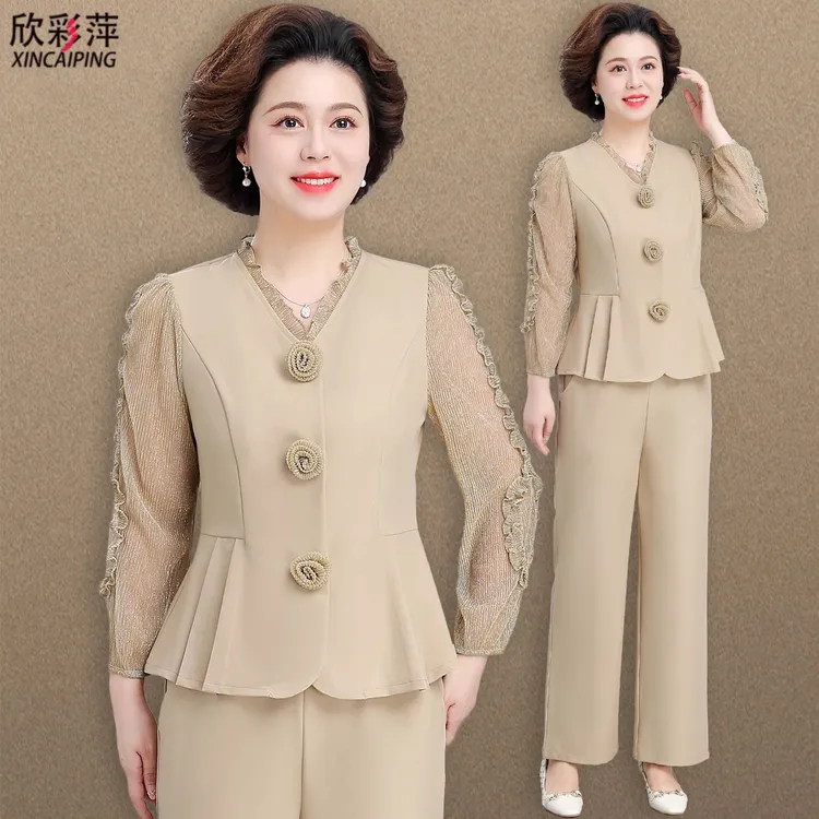 年轻妈妈秋装套装时尚阔太太秋季设计感收腰上衣服中老年人女春秋