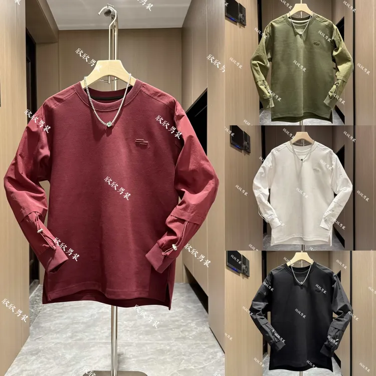 侧开叉刺绣拼接潮流时尚百搭圆领设计师风卫衣