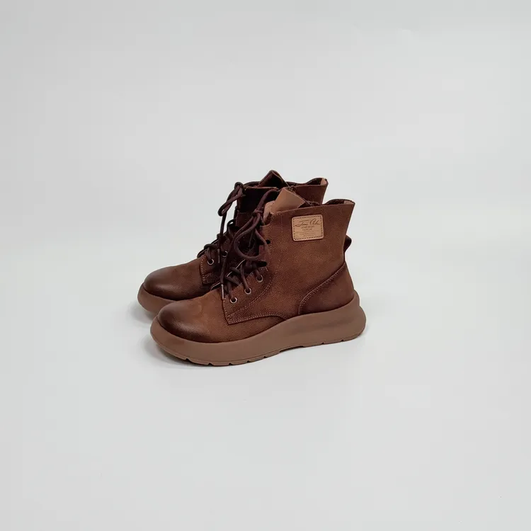 马丁靴秋冬户外休闲百搭真皮复古厚底高帮棕色复古冬季WZ1868-5