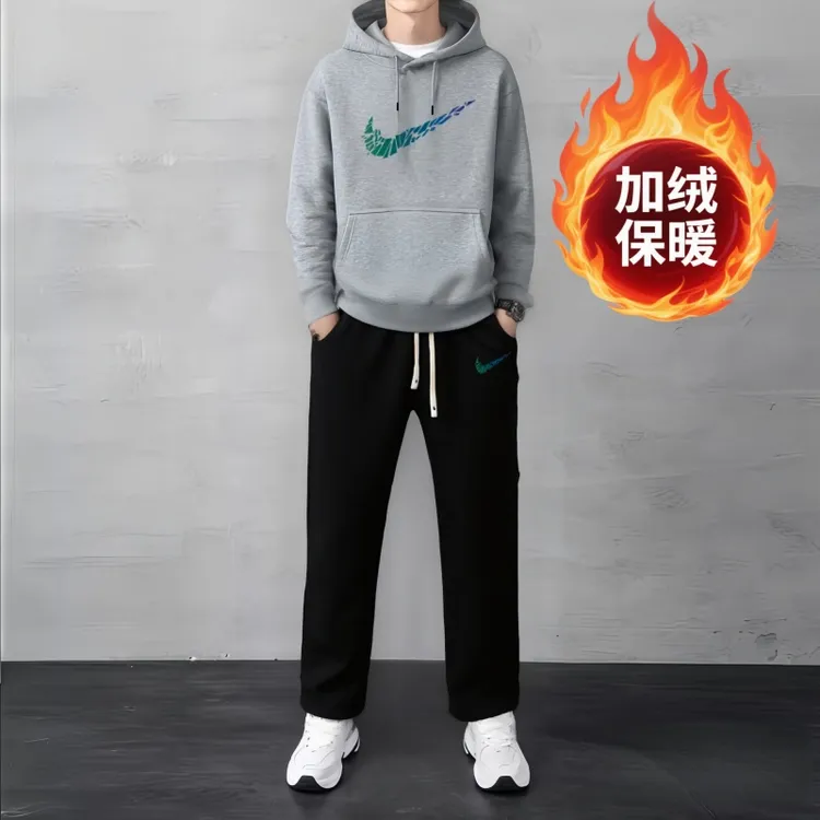 【两件套】正品运动套装秋冬新款连帽卫衣男款加绒直筒裤两件套衣服