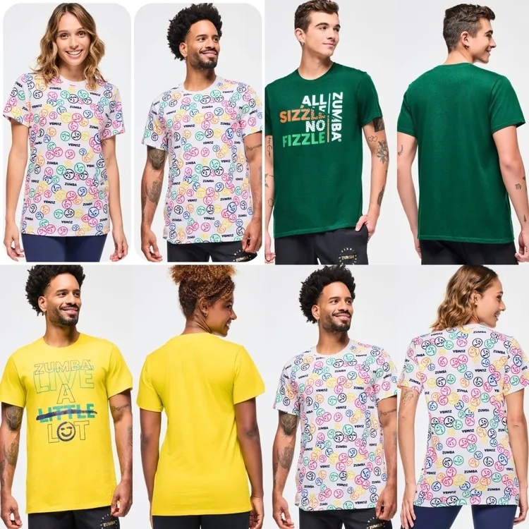尊巴2025新款运动短袖黄色绿色白色印花上衣ZUMBA男女款体恤