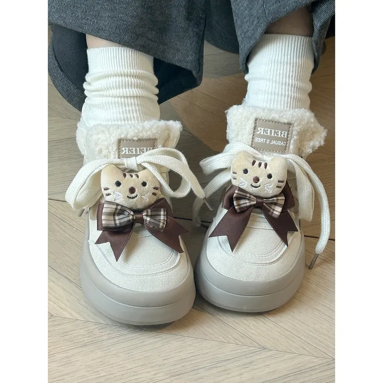 爆改网红可爱猫咪加绒棉鞋女款冬季2024新款雪地靴加厚保暖鞋子