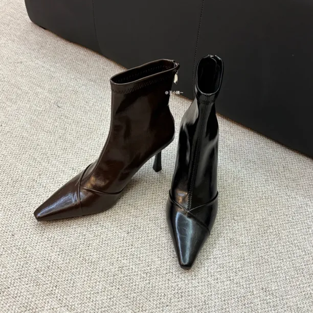 2025秋冬新品～法式秋冬交叉设计感细跟时装靴软尖头百搭女靴气质