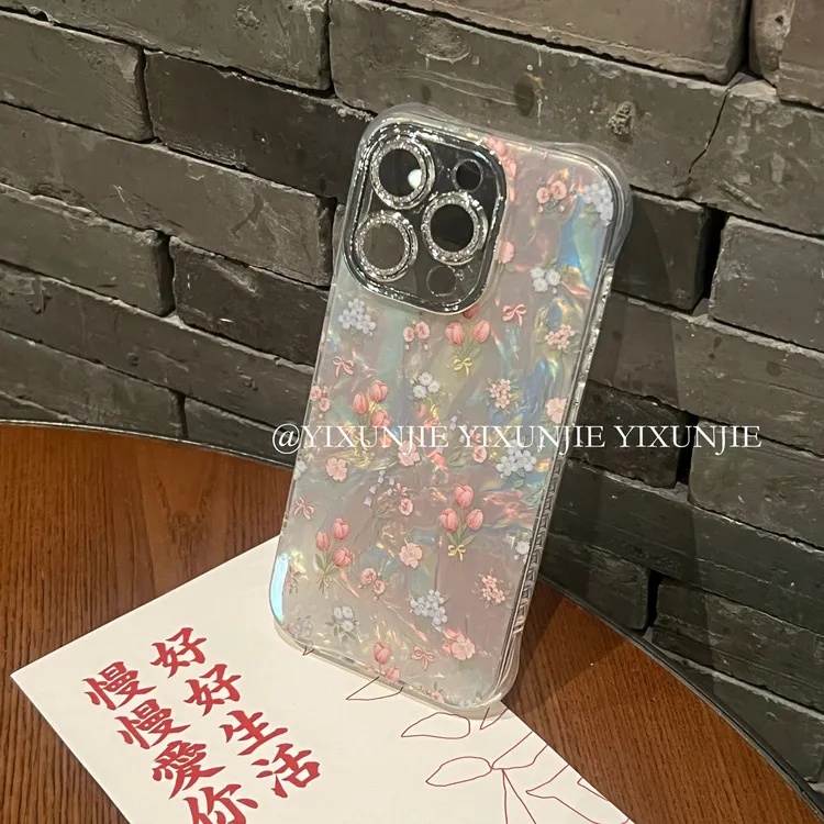 贝母花朵春夏适用华为苹果16手机壳iPhone15/14/13promax女镜头膜