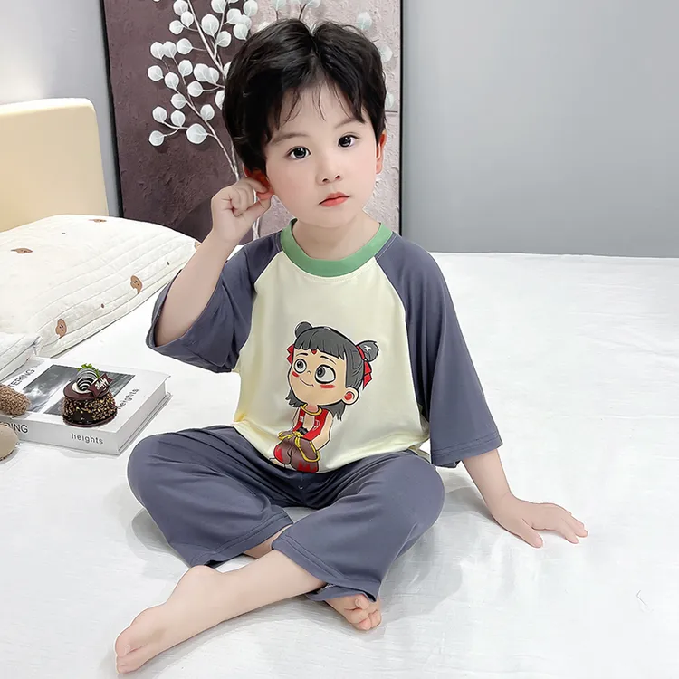 男童哪吒睡衣莫代尔夏季薄款儿童宝宝空调服夏天小男孩家居服套装