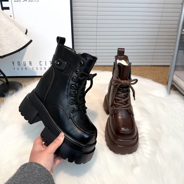 厚底增高12cm马丁靴女冬季2025新款加绒保暖内增高小个子雪地短靴