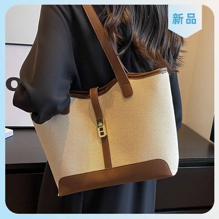 时尚包包潮女上班托特包百搭2025夏季通勤包单肩包帆布新款大容量