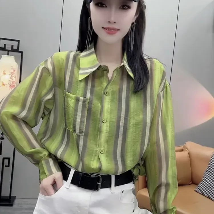 妞设计感竖条纹衬衫女轻奢气质显瘦长袖衬衣春季上衣