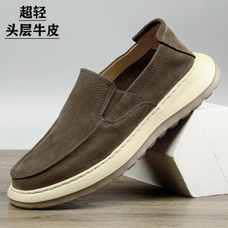 外贸男鞋真皮男士休闲皮鞋轻便透气一脚蹬懒人鞋软底软面皮乐福鞋