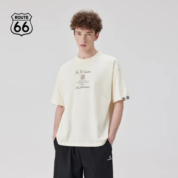 美式复古休闲运动宽松圆领短袖T恤夏季男士半袖ROUTE66