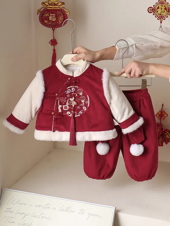 宝宝中国风过年服周岁拜年服儿童冬装生日礼服套装婴幼童两件套