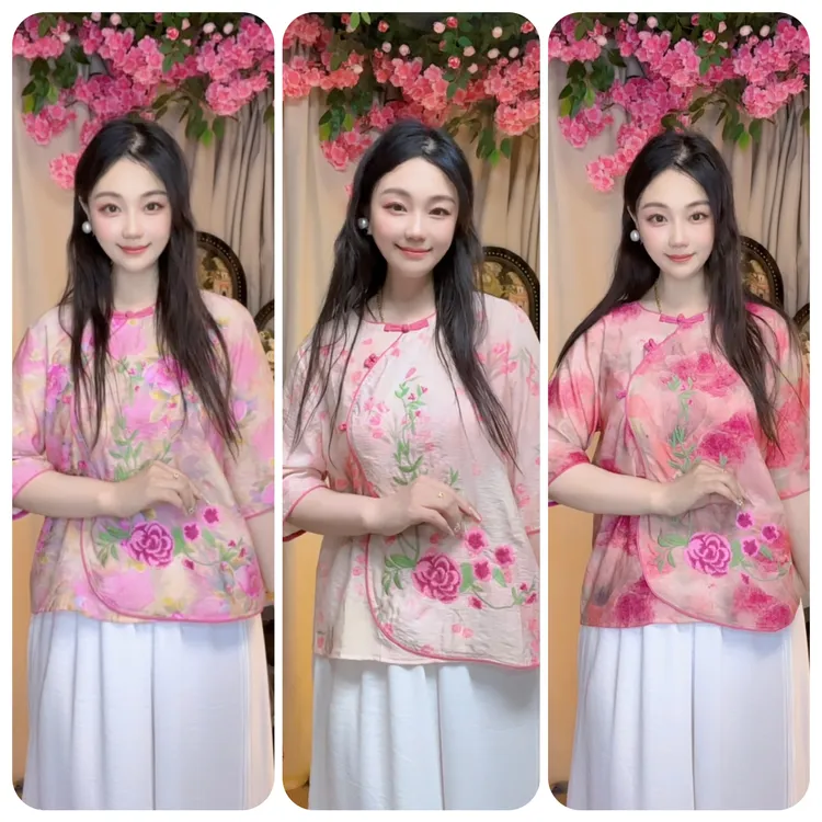 薄款刺绣常规款民族风中老年女装印花宽松复古衬衫