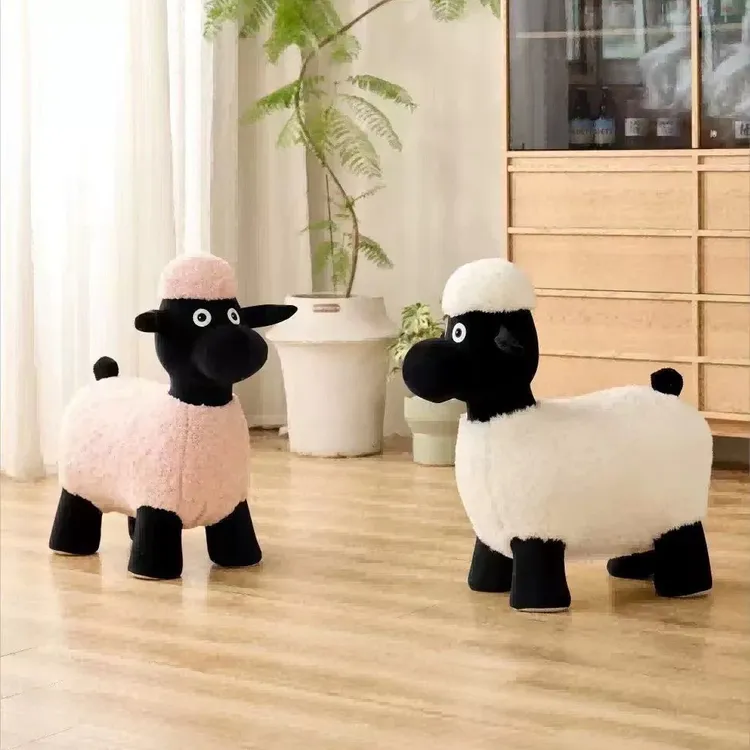 座椅黑色白色可爱椅子纸巾毛绒黑白色凳高帽羊