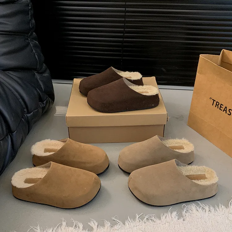 厚底内增高加绒勃肯鞋包头拖鞋女外穿2025新款秋冬博肯毛毛棉拖鞋