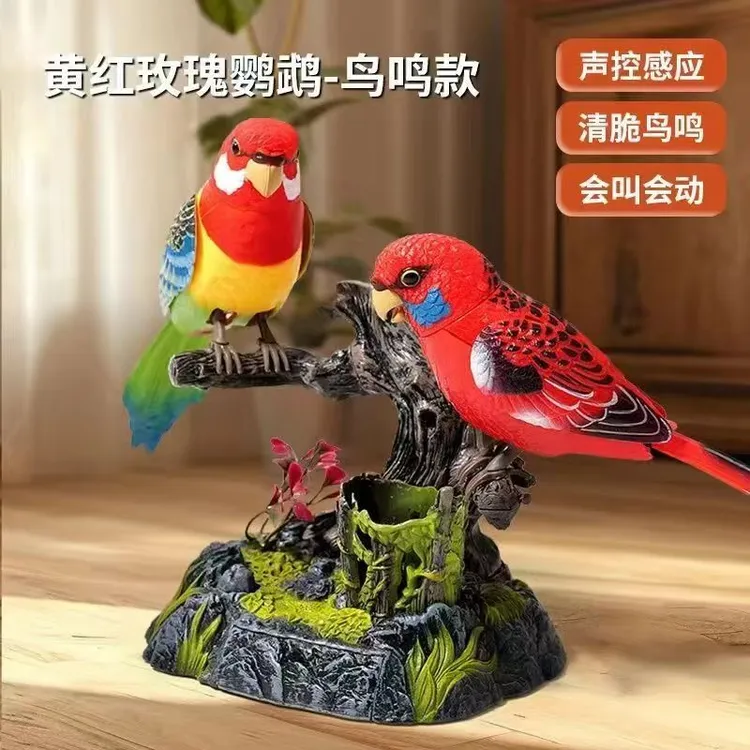 仿真创意声控小鸟摆件网红减压益智房间书房玄关炫光桌面装饰摆件
