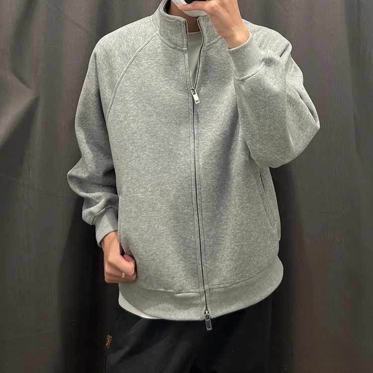 立领纯色外套秋季宽松休闲百搭显瘦拉链夹克外套男款春秋男士卫衣