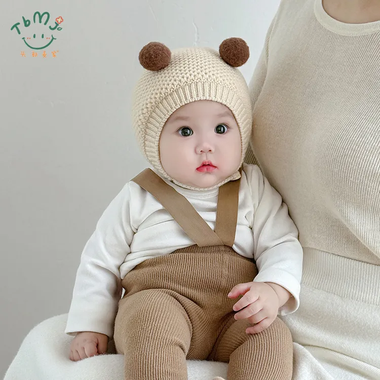 婴儿秋冬款帽子宝宝毛线帽针织帽儿童护耳帽冬季小月龄宝宝套头帽