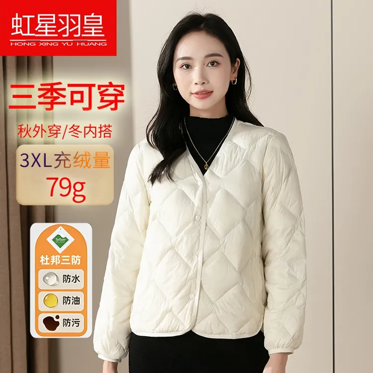 2025新款轻薄保暖羽绒服女短款无领宽松时尚简约秋冬羽绒内胆外套