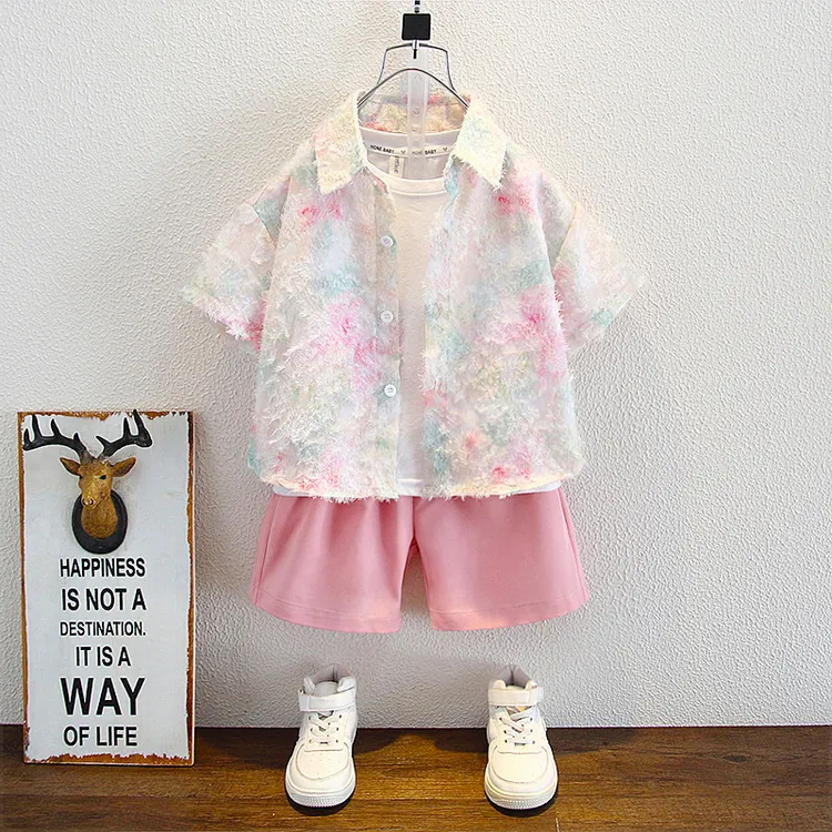 男童夏装港风衬衫套装新款小香风韩版夏季儿童装短袖宝宝衣服