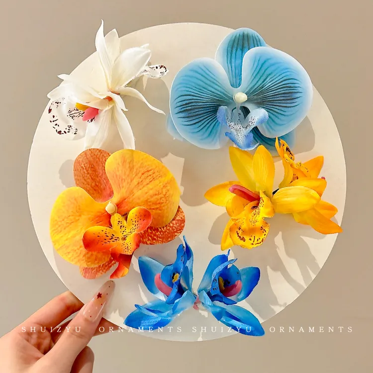 蝴蝶兰鸡蛋花朵发夹女侧边碎发刘海夹海边拍照氛围感夹子头饰发卡