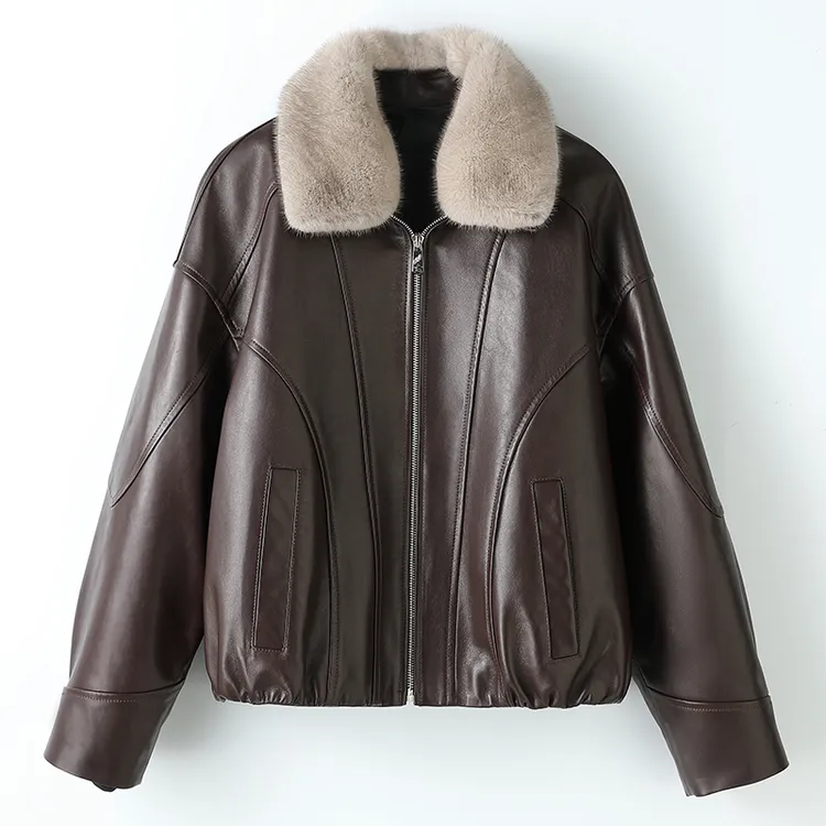 歌珞伊8926海宁皮衣女真皮羽绒服90白鹅绒头层绵羊皮水貂毛领外套