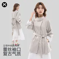 muku u琥珀流光风-英伦复古风衣显瘦蕾丝翻边袖立领中长女款