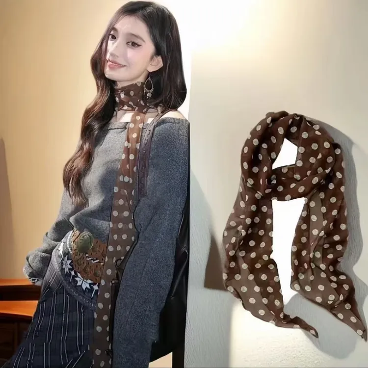 【原版高定款】【尺寸185*28】法式复古棕色波点丝巾女薄款尘保暖面罩商品图