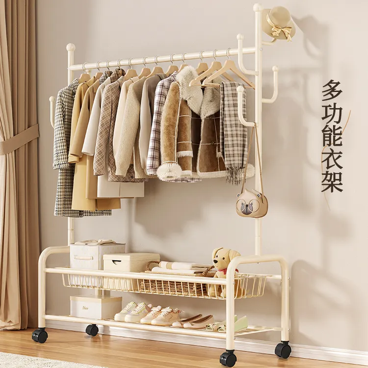挂衣架落地家用可拆卸简易衣帽架卧室内挂衣服架子立式收纳晾衣架