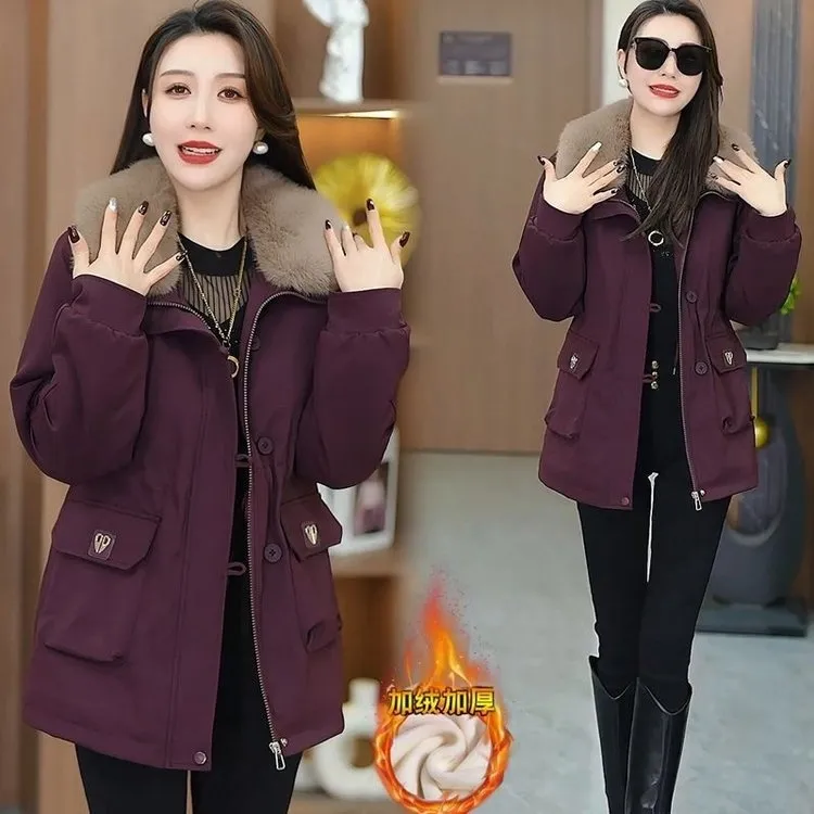 加绒加厚2015新款中长款加绒加厚时尚宽松显瘦毛领派克服加厚外套