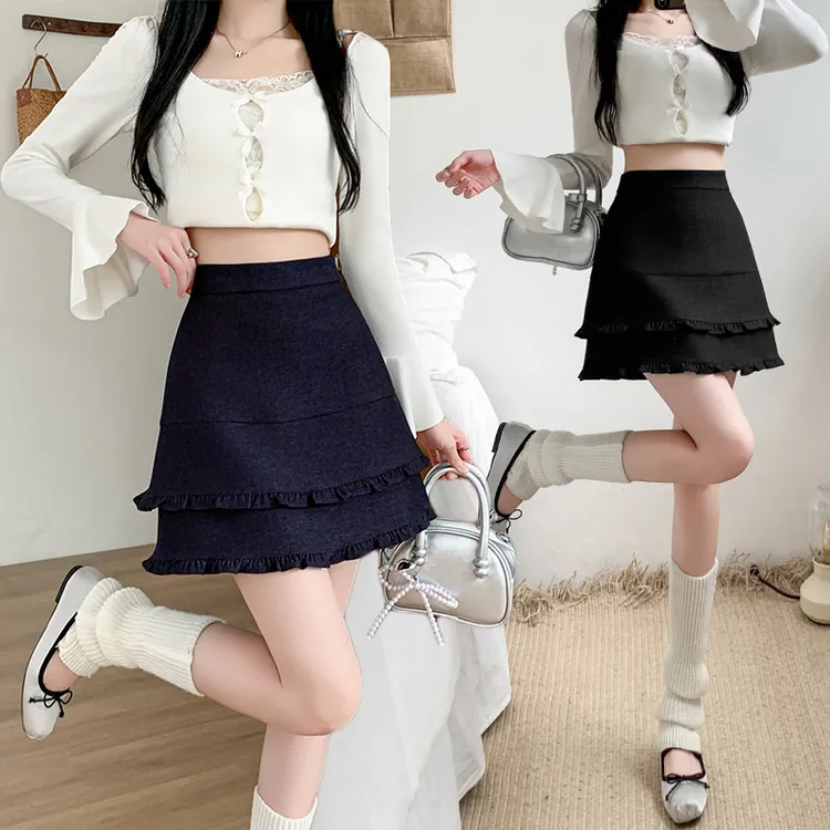木耳边半身裙女春秋季小个子高腰显瘦休闲百搭防走光a字包臀短裙