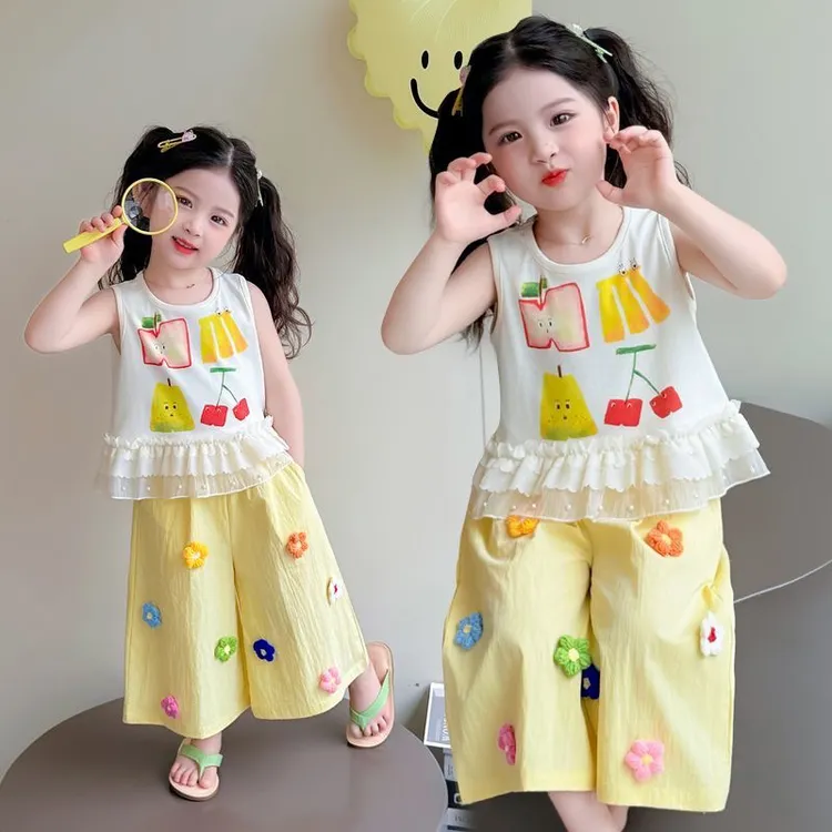 女童套装新款夏季夏装洋气背心儿童两件套无袖宝宝薄款