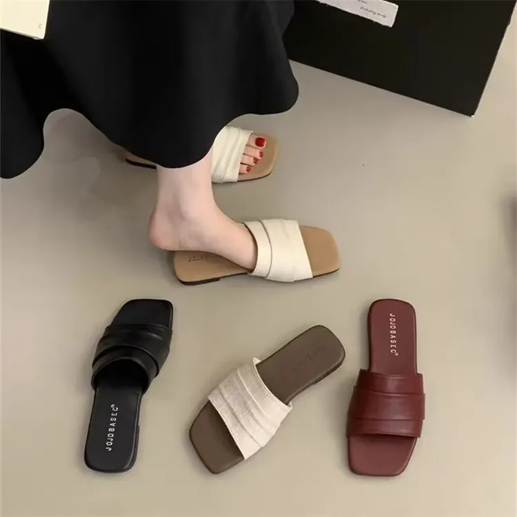 平底防滑凉拖女2025夏季新款复古小众仙女风法式沙滩度假一字拖鞋