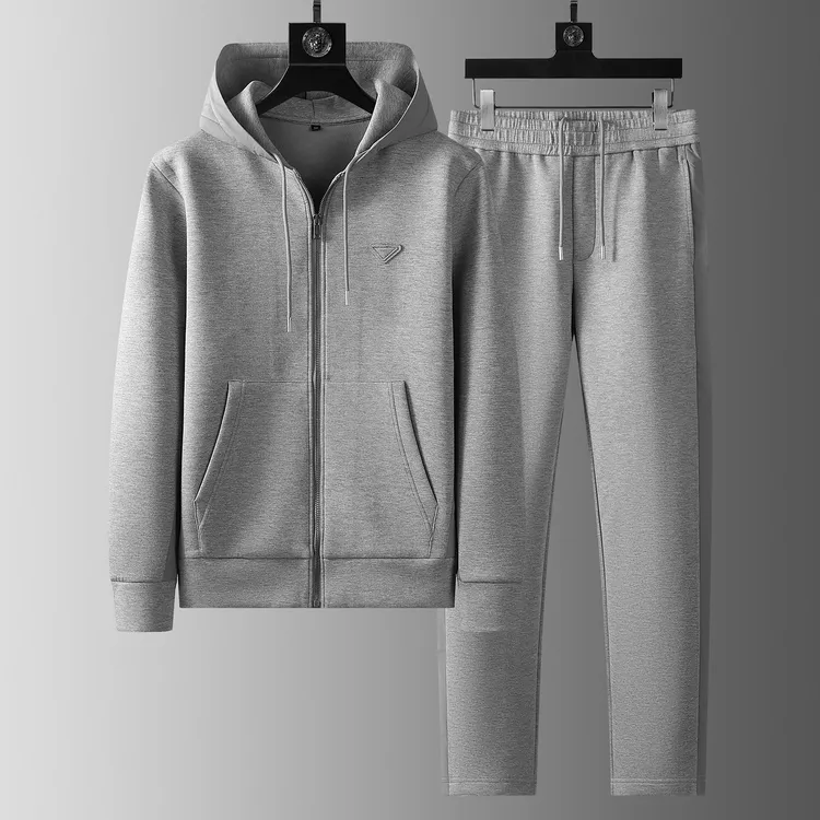 曼德西比利秋冬新款内里加绒连帽拉链卫衣两件套男士休闲运动套装