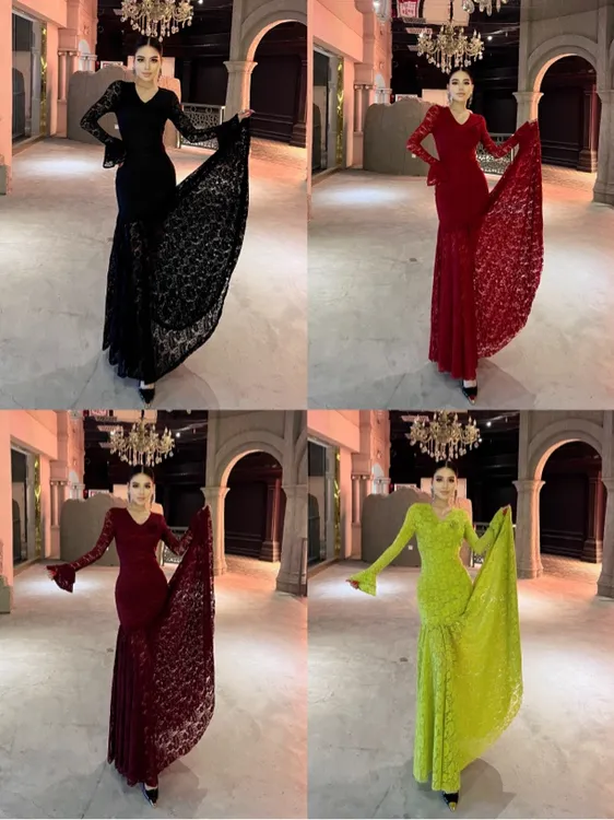 优雅气质蕾丝连衣裙包臀鱼尾设计轻奢性感高级感