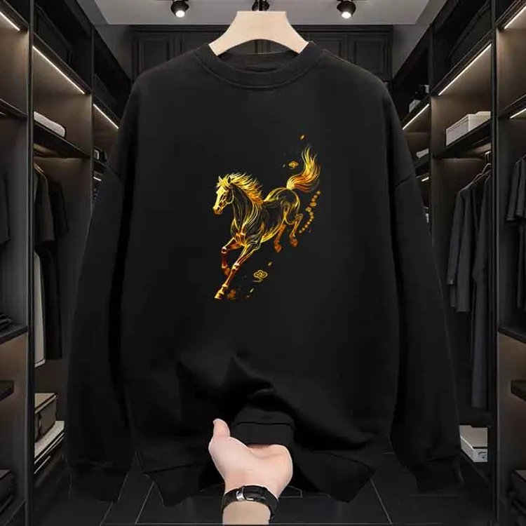 保暖打底衫秋冬季2025新款男士ins圆领卫衣加绒款套头长袖t恤上衣