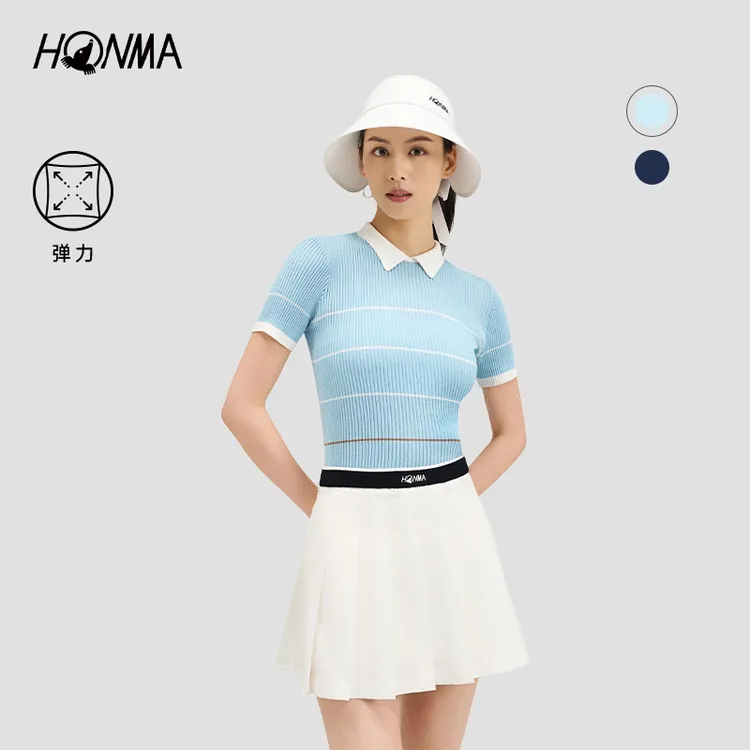 HONMA高尔夫女士短袖POLO条纹撞色细腻舒适休闲运动HWMX707R216