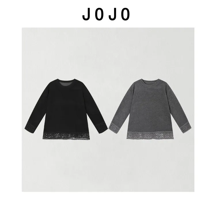 玖了个玖 2025冬款 极简百搭下摆立体镂空钩花圆领T恤 2512C8944