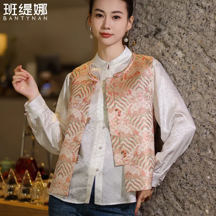 《江崖海水纹》宋锦女春秋2025新款国风新中式国风女装时尚马甲马夹