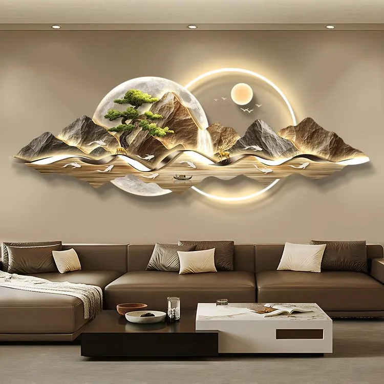 现代轻奢客厅装饰画背有靠山沙发背景墙挂画大气山水高级感壁画